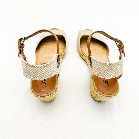 Lucky Brand Tan Brown Accent Wedge Straw Espadrille Slingback Sandal Size 10 - Picture 2 of 6